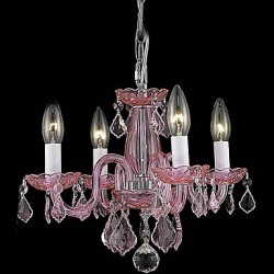 Candle Featured Crystal Chandeliers with 4 Lights in Pink
