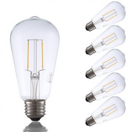 2W E26 LED Filament Bulbs ST19 2 COB 220 lm Warm White Dimmable / Decorative AC 110-130 V 6 pcs