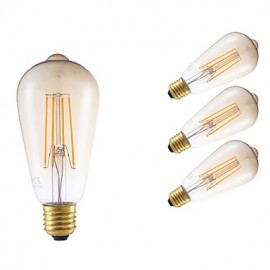 4W E27 LED Filament Bulbs ST64LF 4 COB 350 lm Amber Dimmable / Decorative AC 220-240 V 4 pcs