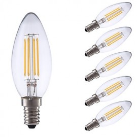 3.5W E14 LED Filament Bulbs B35 4 COB 350/400 lm Warm White / Cool White Dimmable AC 220-240 V 6 pcs