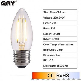 2W E27 LED Filament Bulbs B35 2 COB 250 lm Warm White / Cool White AC 220-240 V 6 pcs