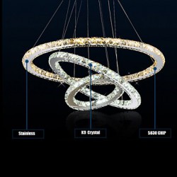 LED Pendant Lamps Amber and Clear K9 Crystal Chandelier Lights Lighting with 3 Ring CE&UL&FCC