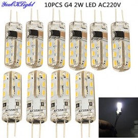 10PCS G4 2W 150lm 6000K 24*SMD3014 LED Corn Crystal Lamp Bead (AC 220V)- Environmental protection silicone