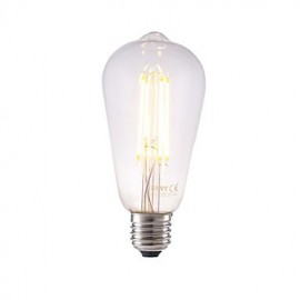6W E27 LED Filament Bulbs ST58LF 4 COB 600 lm Warm White Dimmable / Decorative AC 220-240 V 1 pcs
