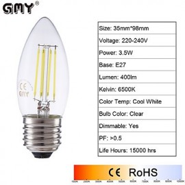 3.5W E27 LED Filament Bulbs B35 4 COB 400/350 lm Warm White / Cool White Dimmable AC 220-240 V 1 pcs