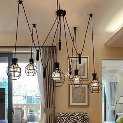 Dining-Room Sitting Room Chandelier American Country Lamps And Lanterns Lift Tiny Cages Droplight