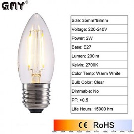 2W E27 LED Filament Bulbs B35 2 COB 250 lm Warm White / Cool White AC 220-240 V 1 pcs