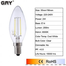 2W E14 LED Filament Bulbs B35 2 COB 250 lm Warm White / Cool White AC 220-240 V 1 pcs