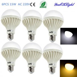 6PCS E27 15W 24*SMD5630 1000LM Warm White/ White Light LED Energy saving Globe Bulbs (AC 220V)