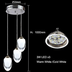 3 Modern/Contemporary / Traditional/Classic / Country LED Chrome Glass Chandeliers / Pendant Lights