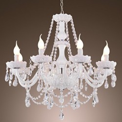 Chandelier White Crystal Modern Living 8 Lights