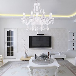 Chandelier White Crystal Modern Living 8 Lights