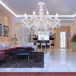 Chandelier White Crystal Modern Living 8 Lights