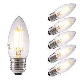 3.5W E27 LED Filament Bulbs B35 4 COB 350/400 lm Warm White / Cool White Dimmable AC 220-240 V 6 pcs