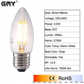 3.5W E27 LED Filament Bulbs B35 4 COB 350/400 lm Warm White / Cool White Dimmable AC 220-240 V 6 pcs