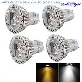 4PCS Dimmable GU10 3W 200LM 3000/6000K White/ Warm White 3-LED Spot Light Bulb - Silver + White (AC85~265V)