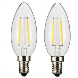 2PCS 2W E14/E12 LED Filament Bulbs C35 2 COB 200 lm Warm White Dimmable AC 220-240 AC 110-130 V