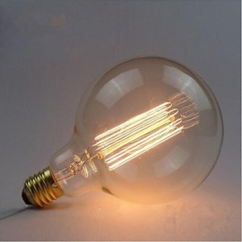 E27 AC220V-240V 40W Edison Retro Silk Carbon Filament Incandescent Light Bulbs G125 Straight Wire Pearl