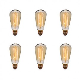 6pcs/lot ST64 E27 40W Edison Bulb Vintage Retro Lamp Incandescent Light Bulb (220-240V)