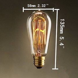 E27 60W ST58 Straight Wire Nipple Edison Tungsten Art Lighting Decoration Light Source