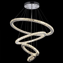 Dimmable LED Crystal Chandeliers Lights Remote Control Pendant Lamp Fixtures with 4 Ring