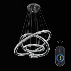 Dimmable LED Crystal Chandeliers Lights Remote Control Pendant Lamp Fixtures with 4 Ring