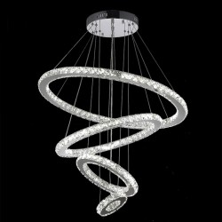 Dimmable LED Crystal Chandeliers Lights Remote Control Pendant Lamp Fixtures with 4 Ring