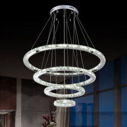 Dimmable LED Crystal Chandeliers Lights Remote Control Pendant Lamp Fixtures with 4 Ring