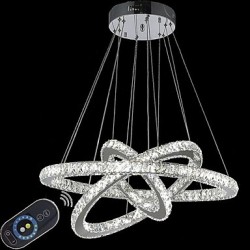 Dimmable LED Pendant Light Modern Remote Control Crystal Chandelier Lamp Fixtures with 3 Ring D705030 CE UL