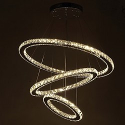 Dimmable LED Pendant Light Modern Remote Control Crystal Chandelier Lamp Fixtures with 3 Ring D705030 CE UL