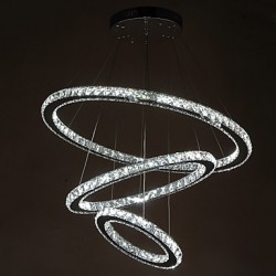 Dimmable LED Pendant Light Modern Remote Control Crystal Chandelier Lamp Fixtures with 3 Ring D705030 CE UL
