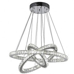 Dimmable LED Pendant Light Modern Remote Control Crystal Chandelier Lamp Fixtures with 3 Ring D705030 CE UL