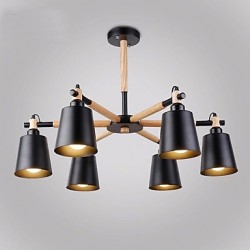 6 Light Vintage Wood Art Deco Metal Chandeliers Creative Living Room Dining Room Study Room/Office