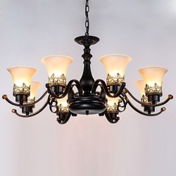 Eight Light Amercian Countryside Vintage Metal with Glass Pendant Lamp for the Canteen Room / Living Room / Entry / Foyer Decorate Drop Lamp