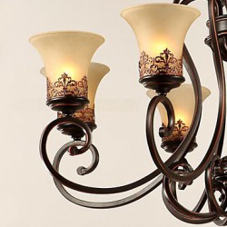 Chandeliers/Pendant Lights/6 Lights/Lampshade Down/ Vintage/Country/Living Room/Bedroom/Metal+Glass
