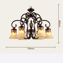 Chandeliers/Pendant Lights/6 Lights/Lampshade Down/ Vintage/Country/Living Room/Bedroom/Metal+Glass