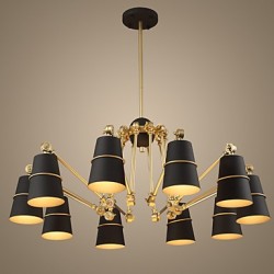 10 Lights Chandelier Vintage Brass Rose Rust Painting Color Metal for Living Room Bedroom E14