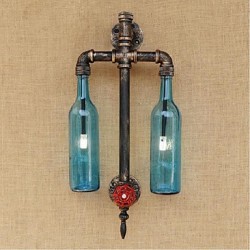 6W E27 American - Themed Restaurant Bar Iron With Switch Water Pipe Wine Bottle Wall Lamp Blue