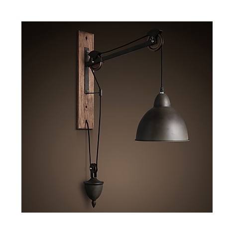 American country style wall lamp retro creative Wooden pulley wall lamp ...