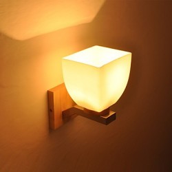 Simple Wall Lamp Bedside Desk Lamp With Glass Shade and Solid Wood for Bedroom Dresser Living Room Baby Room College Dorm Coffee Table Bookcas