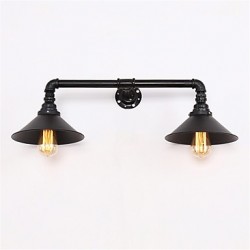 Vintage Industrial Pipe Wall Lights Black Metal Shade Restaurant Cafe Bar Decoration lighting With 2 Light Painted Finish