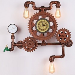 Vintage Industrial Pipe Wall Lights Wood Gear Shape Creative turnable Lights Restaurant Cafe Bar Decoration lighting