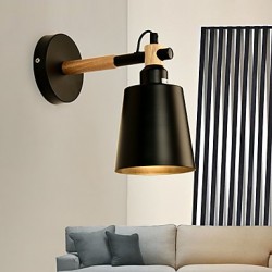 Vintage Wood Art Deco Metal Metal Rustic Wall Sconce Living Room Dining Room Hallway Wall Lamp Black White Optional
