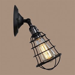 With switch Vintage 1 Light Industrial Black Metal Cage Loft Wall Lamp Living Room Dining Room Hallway Cafe Bars Bar Wall Sconce