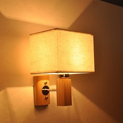 Simple Wall Lamp Bedside Desk Lamp With Fabric Shade and Solid Wood for Bedroom Dresser Living Room Baby Room