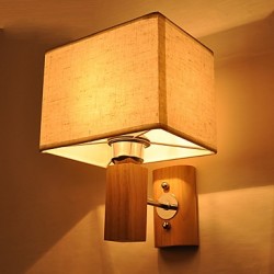 Simple Wall Lamp Bedside Desk Lamp With Fabric Shade and Solid Wood for Bedroom Dresser Living Room Baby Room
