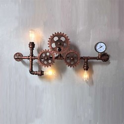 Vintage Industrial Pipe Wall Lights Wood Gear Shape Creative turnable Lights Restaurant Cafe Bar Decoration lighting