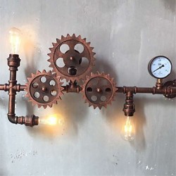 Vintage Industrial Pipe Wall Lights Wood Gear Shape Creative turnable Lights Restaurant Cafe Bar Decoration lighting