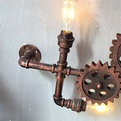 Vintage Industrial Pipe Wall Lights Wood Gear Shape Creative turnable Lights Restaurant Cafe Bar Decoration lighting