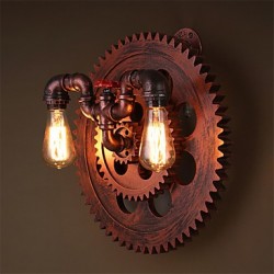2 Heads Vintage Industrial Wall Lights Wood Gear Shape Lights Restaurant Cafe Bar Decoration Wall Sconces